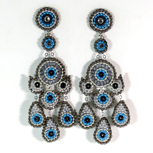 Silver blue chandelier earrings